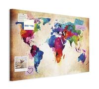 murando - Tableau à Épingles et Peinture sur Toile Combinés 120x80 cm - Avec Crochets Clous et Punaises Argentées - Panneau en Fibres pour Notes et Affichage - Carte du monde k-C-0038-v-a