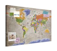 murando - Tableau à Épingles et Peinture sur Toile Combinés 120x80 cm - Avec Crochets Clous et Punaises Argentées - Panneau en Fibres pour Notes et Affichage - Carte du monde k-A-0133-v-a