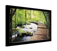 murando - Tableau Décoration Murale Chambre, Paysage Forêt Nature, 90x60 cm | Clous Inclus, Impression sur Toile, Tableaux, Posters et Arts Décoratifs, Bois Arbres Rivière Vue Depuis la Fenêtre Eau