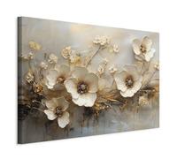 murando - Tableau en Bois Exotique Naturel Fleurs Dorées Effet 3D 120x80 cm - Impression sur Toile avec Cadre - Art décoratif Moderne maison salon chambre - Décoration b-H-10228-b-a