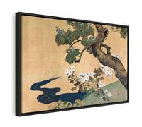 murando - Tableau en Bois Exotique Noir Sakai Hoitsu Paulownias Et Chrysanthèmes 60x40 cm - Impression sur Toile avec Cadre - Art décoratif maison - Tableaux Élégants - Tableau Mural c-G-10008-b-a