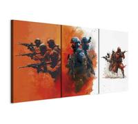 murando - Tableau triptyque mural 120x60 cm (3 pièces de 40x60 cm chacune) - Impression sur toile pour salon et - Incendie - troupes de soldats sur fond de flammes et de blanc h-H-10093-b-a