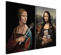 murando - Tableaux d'art décoratif 80x60 cm de 2 pièces de 40x60 cm chacune - e peinture - Humour de la Renaissance La Joconde avec du papier et la Dame avec une brosse de toilette h-C-10067-b-a