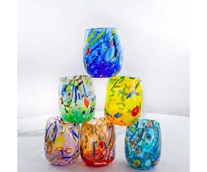 MurArt Gobelets de Murano. B12 DECORO MG. Lot de 6 verres de 250 ml.Alt 11 cm. En verre soufflé, travaillé à la main à la main. Fabriqué en Italie. (mixte, gobelets)