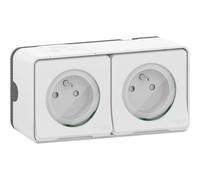 Mureva Styl - Double prise 2P+T précâblée horiz - saillie - IP55 - IK08 - blanc - SCHNEIDER ELECTRIC - MUR36027