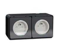 Mureva Styl - Double prise 2P+T précâblée horiz - saillie - IP55 - IK08 - gris - SCHNEIDER ELECTRIC - MUR36028