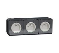Mureva Styl - Triple PC 2P+T horiz. précâblée - saillie - IP55 - IK08 - gris - SCHNEIDER ELECTRIC - MUR36037