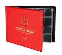 MUROAD 240 Pochettes Album de Collection Pieces de Monnaie, Album Collecteur Convient pour Diamètre de Pièces de Monnaie Rangement Inférieur à 3cm,Livre de Collection de Pièces (Rouge)
