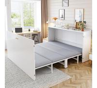 Murphy Bett 140x200 cm, blanc, lit escamotable avec matelas | Lit gain de place et compact, équipé d'un système de roulement silencieux, d'une structure métallique robuste et d'un design de meuble-lit