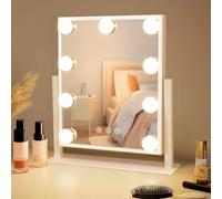 Mursche Miroir de Maquillage Hollywood avec éclairage - Miroir vanité avec 9 LED - Petit Miroir cosmétique avec lumière - Rotation à 360° - 3 Modes - Miroir de Coiffeuse Tactile à intensité Variable