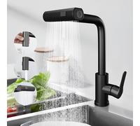 Mursche Robinet de cuisine noir - Robinet d'évier cascade extensible avec | mitigeur de douche, robinet d'évier rotatif à 360 ° en acier inoxydable avec 3 modes de pulvérisation. Robinet de cuisine