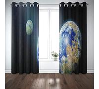 Musesh Lot de 2 rideaux 132 x 213 cm pour baie vitrée, rideaux occultants pour grande fenêtre, motif monde extraterrestre dans la zone, planète avec lune, eau et plantes pour chambre à coucher, salon