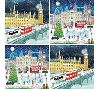 Museums & Galleries Lot de 12 cartes de Noël caritatives - Motifs assortis - 5 x 15 cm - Motif Londres dans la neige - Cartes de Noël festives - Au profit de la British Heart Foundation