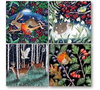Museums & Galleries Lot de 20 cartes de Noël caritatives - Motifs assortis - Animaux de la forêt - 12,7 x 10,2 cm - Cartes de Noël festives - Au profit des organismes de bienfaisance britanniques