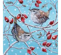 Museums & Galleries Lucy Grossmith Lot de 8 cartes de Noël artistiques caritatives - Wren et cynorrhodons - Jolie illustration d'une scène d'hiver par Lucy Grossmith - 8 cartes de 1 motif