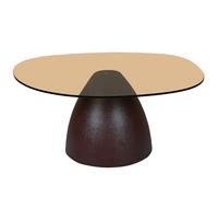 Mush-table basse organique d86 cm en verre fumé et métal rust