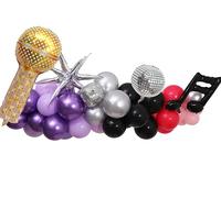 Music Hunter Kit de guirlande de ballons d'anniversaire K-Pop Violet, argent, noir et rose rouge, avec feuille disco, microphone et ballons en forme d'étoile, décorations de fête de concert, karaoké