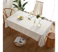 Musihy Nappe Beige Rectangulaire, 140 x 200 cm Nappes en Polyester Motif de Diamant brodé Nappe pour la Cuisine Café Restaurant et Le Jardin, Beige