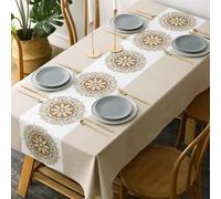 Musihy Nappe Rectangulaire PVC, 120x170cm Nappe Patchwork Florale pour Cuisine et Salle à Manger, Kaki Clair-Style1