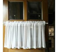 Musihy Rideaux Voilages Chambre, 1 Pièces Passe-Tringle Rideaux Cuisine Court Meuble Bas Placard Fenetre, Petit Rideau Brise-Bise Dentelle à Motif de Cerises brodées en Coton Lin, Blanc, 135x130cm