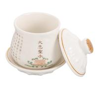 MUSISALY Coupe D'eau Bouddhiste en Céramique Beige Couvercle et Plateau, Résistante Déformation, pour Rituel D'offrande au Temple
