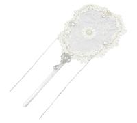 MUSISALY Éventail Brodé de Fleurs en Dentelle Blanche pour Mariage Structure Solide et Fil de Fer, Style Classique, pour Parties et Cérémonies