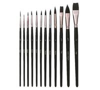 MUSISALY Lot de 12 Pinceaux Aquarelle en Nylon Noir Manche en Bois, Pinceaux Extra Fins pour Dessin Précis et Peinture à L'huile, pour Artistes et Croquis