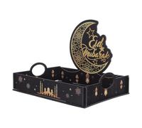 MUSISALY Plateau à Dessert en Bois Foncé pour Ramadan et Eid Mubarak, Plateau de Présentation Étoile et Lune, pour Bonbons, Fruits Secs, Centre de Table Islamique