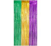 MUSISALY Rideau à Franges Vert Jaune Violet 1M X 2M en Pet Solide pour Décoration Suspendue de Fête Saint-Patrick et Anniversaire Fond à Franges pour Porte et Plafond