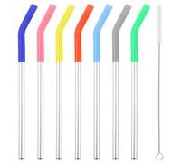 MUSISALY Set de 8 Pailles à Boire en Acier Inoxydable Réutilisables avec Manchons en Silicone et Goupillon pour Nettoyage Facile, pour Camping et Bureau Couleur Aléatoire