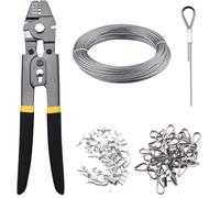 MUSLONG Lot de pinces à sertir pour câble métallique + 50 m de câble métallique en acier inoxydable de 1,5 mm avec 200 manchons de serrage en aluminium et 50 cosses pour balustrade, décoration,