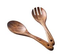 Muso Wood Ensemble de couverts à salade en bois d'acacia, fourchette et cuillère à salade de 26 cm, ensemble de cuillères de service en bois d'acacia, ensemble d'ustensiles de cuisine à long manche