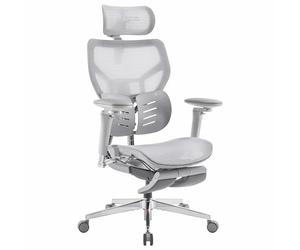 MUSSO X700 Chaise de Bureau avec Soutien Lombaire GlideTrack, Gris Clair | Accoudoirs 6D, Appui-tête 4D, Assise coulissante et Repose-pieds, CloudMesh, Inclinaison 5 niveaux