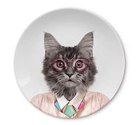 Mustard M12006E Assiette plate ronde Wild dining Chat Coutney Céramique Blanc D23 x H2 cm