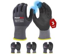 Mustbau 3 Paires Gants de Travail à Écran Tactile, Gants Nitrile Résistants à l'Abrasion, Convient pour Jardinage, Mécanique