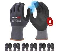 Mustbau 6 Paires Gants de Travail Anti-Abrasion - Ecran Tactile - Point Perle Noir - Taille L - EN388