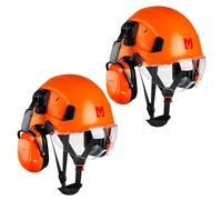 Mustbau Casque de Sécurité, Casques de Protection EN397 avec Coquilles Antibruit et Visière, 53 à 63 cm Tour de Tête Réglable, Matériau ABS Résistant pour Hommes Femmes (Orange-2)