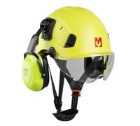Mustbau Casque de Sécurité, Casques de Protection EN397 avec Coquilles Antibruit et Visière, 53 à 63 cm Tour de Tête Réglable, Matériau ABS Résistant pour Hommes Femmes - Vert
