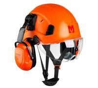 Mustbau Casque de Sécurité, Casques de Protection EN397 avec Coquilles Antibruit et Visière, 53 à 63 cm Tour de Tête Réglable, Matériau ABS Résistant Pour Hommes Femmes - Orange