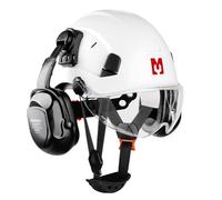 Mustbau Casque de Sécurité, Casques de Protection EN397 avec Coquilles Antibruit et Visière, 53 à 63 cm Tour de Tête Réglable, Matériau ABS Résistant pour Hommes Femmes - Blanc