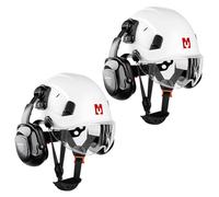 Mustbau Casque de Sécurité, Casques de Protection EN397 avec Coquilles Antibruit et Visière, 53 à 63 cm Tour de Tête Réglable, Matériau ABS Résistant pour Hommes Femmes (White-2)