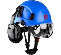 Mustbau Casque de Sécurité, Casques de Protection EN397 avec Coquilles Antibruit et Visière, 53 à 63cm Tour de Tête Réglable
