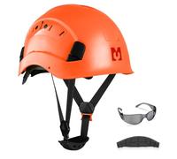 Mustbau Casque de Sécurité, Casques de Protection EN397 avec Lunettes Antibuée, 53 à 63 cm Tour de Tête Réglable, Matériau ABS Résistant pour Hommes Femmes - Orange