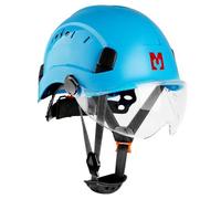 Mustbau Casque de Sécurité, Casques de Protection EN397 avec Visière et Bandeau Absorbant, 53 à 63 cm Tour de Tête Réglable, Matériau ABS Résistant pour Hommes Femmes - Bleu