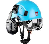 Mustbau Casque de Sécurité - Casques de Protection EN397 - Coquilles Antibruit et Visière - 53 à 63cm Tour de Tête Réglable - Bleu