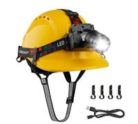 Mustbau Casque de Sécurité EN397, Casque avec LED Lampe Frontale avec Détecteur de Geste, 10W Lampe Super Lumineuse Convient pour Chantiers, Travail de Nuit, Pêche