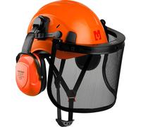 MUSTBAU Casque de sécurité Set de protection - EN397 avec protections d'oreilles et visière en filet - Arceau réglable de 53 à 63 cm - Idéal pour la sylviculture, les chantiers et les prestations de s