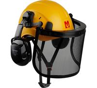 MUSTBAU Casque de sécurité Set de protection - EN397 avec protections d'oreilles et visière en filet - Arceau réglable de 53 à 63 cm - Idéal pour la sylviculture, les chantiers et les prestations de s