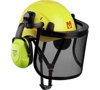 MUSTBAU Casque de sécurité Set de protection - EN397 avec protections d'oreilles et visière en filet - Arceau réglable de 53 à 63 cm - Idéal pour la sylviculture, les chantiers et les prestations de s