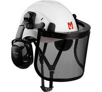 MUSTBAU Casque de sécurité Set de protection - EN397 avec protections d'oreilles et visière en filet - Arceau réglable de 53 à 63 cm - Idéal pour la sylviculture, les chantiers et les prestations de s